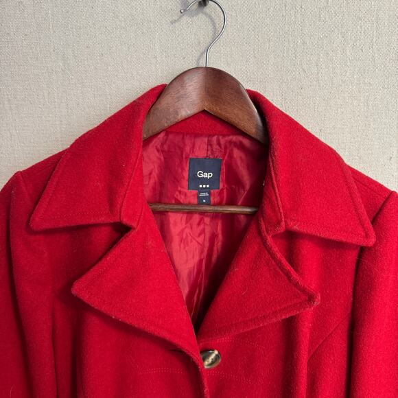 Gap Jacket Size M Red Wool Blend Long Sleeve Button Front  Pockets Warm Winter - Picture 3 of 12